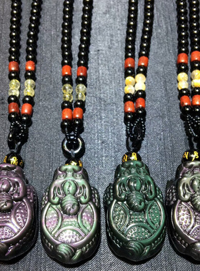 天然吊坠彩虹眼毛衣链黑曜石龙龟