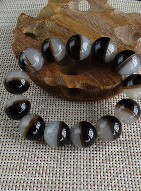 天然白水晶手串黑玛瑙