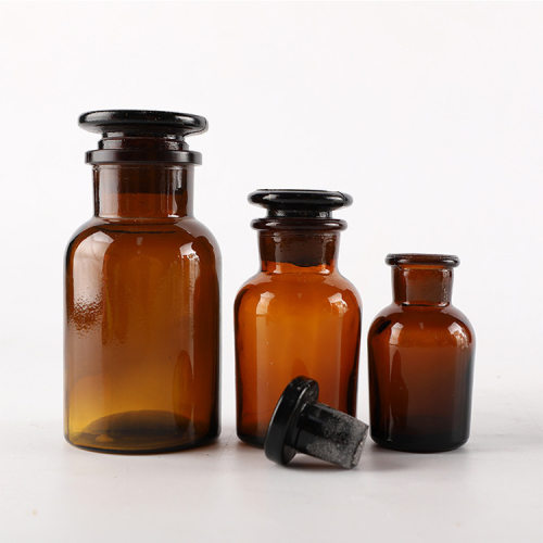 玻璃广口试剂瓶透明茶色带盖无铅加厚密封固体瓶磨口展示瓶化学实验广口瓶Transparent Reagent Bottle - 图2