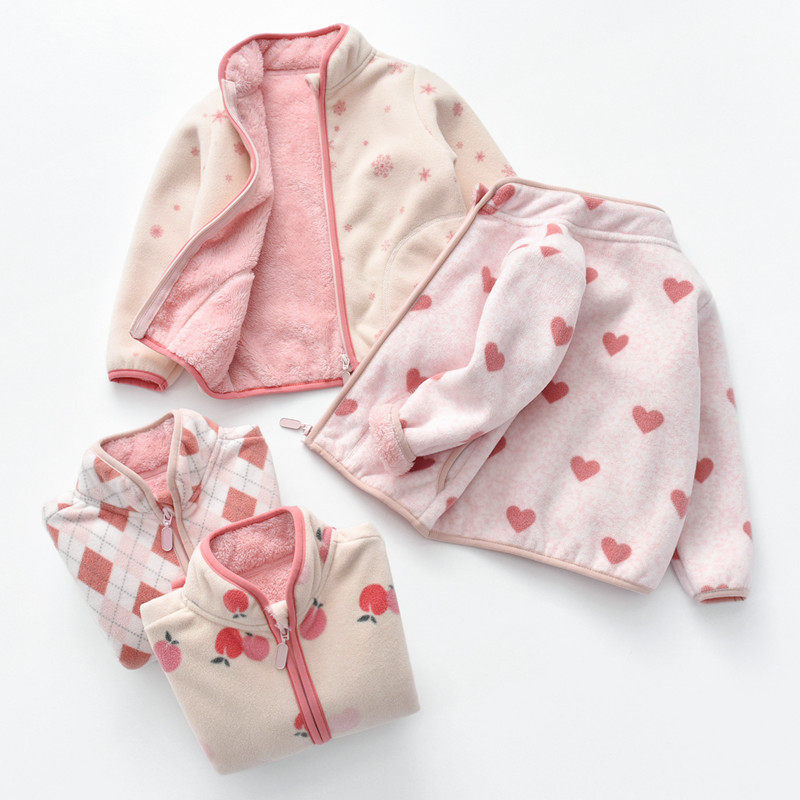 女童秋冬摇粒绒毛毛外套加绒加厚秋装新款儿童装卫衣抓绒宝宝保暖