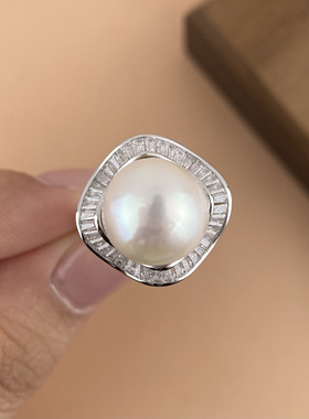 新款纯银戒指 K金工艺（适配珍珠12-13mm）