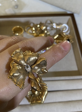 欧韩欧美复古做旧老钱风戒指高级感设计感独特时尚大花朵女指环