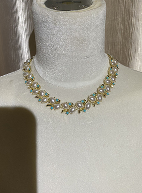 波西米亚绿色珍珠树叶耳环项链套装锁骨链配饰女高级设计感度假潮