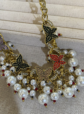 欧美新款复古做旧高级感轻奢夸张珍珠项链时尚气质锁骨链配饰