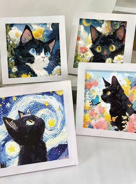 新款5d星空猫咪钻石画梵高画系列diy手工点钻粘贴画材料包装饰画