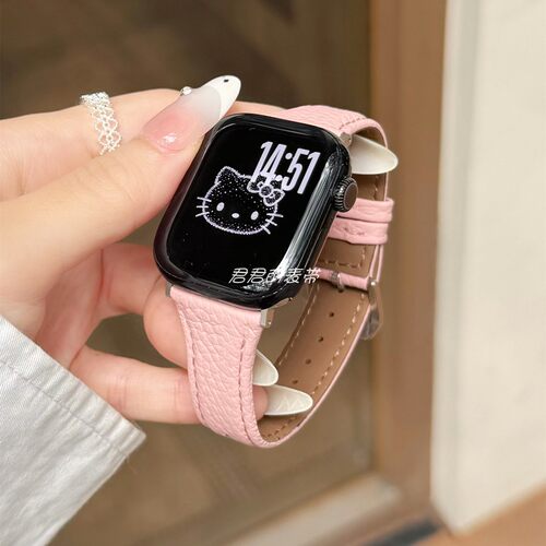 适用苹果手表s12代iwatch荔枝纹修身小蛮腰真皮表带applewatch9se - 图2