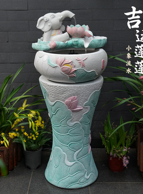 阳台办公室流水摆件小象吐水