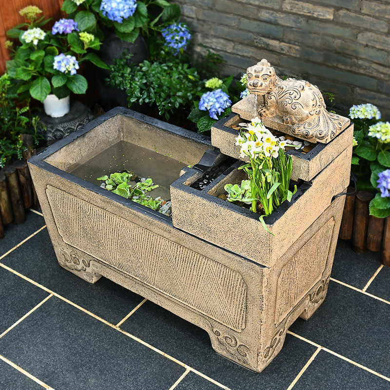 阳台户外鱼池树脂落地古法养鱼缸室外庭院造景布置流水摆件循环水 - 图2