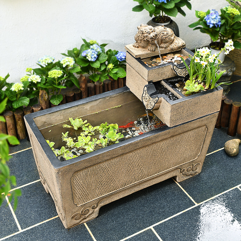 阳台户外鱼池树脂落地古法养鱼缸室外庭院造景布置流水摆件循环水 - 图3