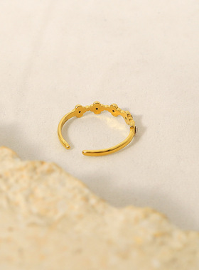 ins风简约四叶草镶钻开口钛钢戒指不掉色小众设计镀18k金百搭手饰