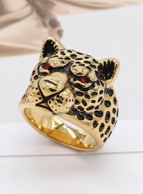 R1318外贸饰品批发 欧美个性复古豹头猎豹男士钛钢戒指