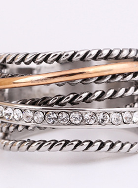 欧美时尚新款复古古典流金岁月系列个性钛钢女士戒指指环厂家