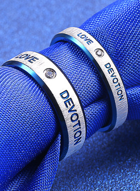 简约个性蓝色恋情情侣戒指韩版不锈钢手饰品钛钢男女一对爱情对戒