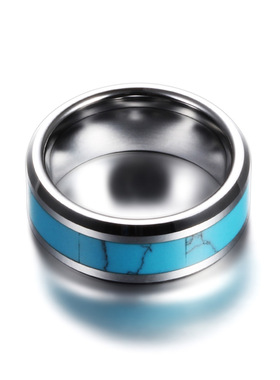 欧美跨境热卖8MM不锈钢天然绿松石时尚指环百搭个性戒指厂家