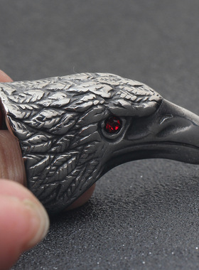 复古朋克风不锈钢镶锆石老鹰头戒指 男士欧美钛钢戒指潮男个性Ins