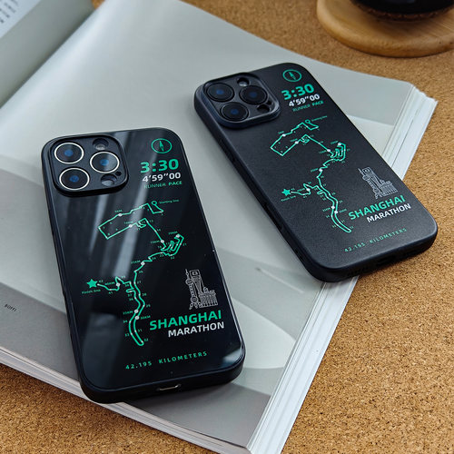 跑步上海马拉松路线图手机壳适用iPhone17Promax定制个人PB成绩苹果16/15/14/13华为mate小米vivo300荣耀OPPO - 图0