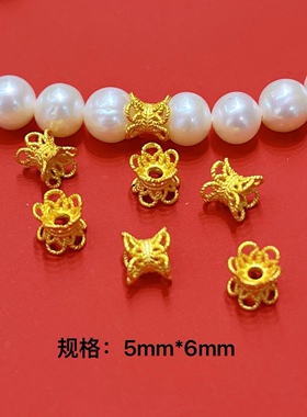 纯银饰品S925银镀金古法银莲花并蒂莲花托大小号diy手链配件保色