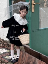 Korean Boy Dress 2023 Autumn Winter New Girls Comeback Girl Retro Lace Doll Collar Dress Girl Foreign Air Princess Dress