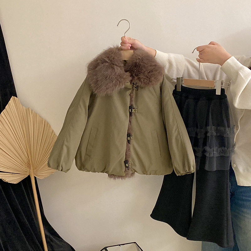 GLP KISS韩版童装女童冬季洋气加绒气质翻领毛绒牛角扣外套屁帘裤,淘宝优惠券,粉丝福利购,淘宝优惠卷