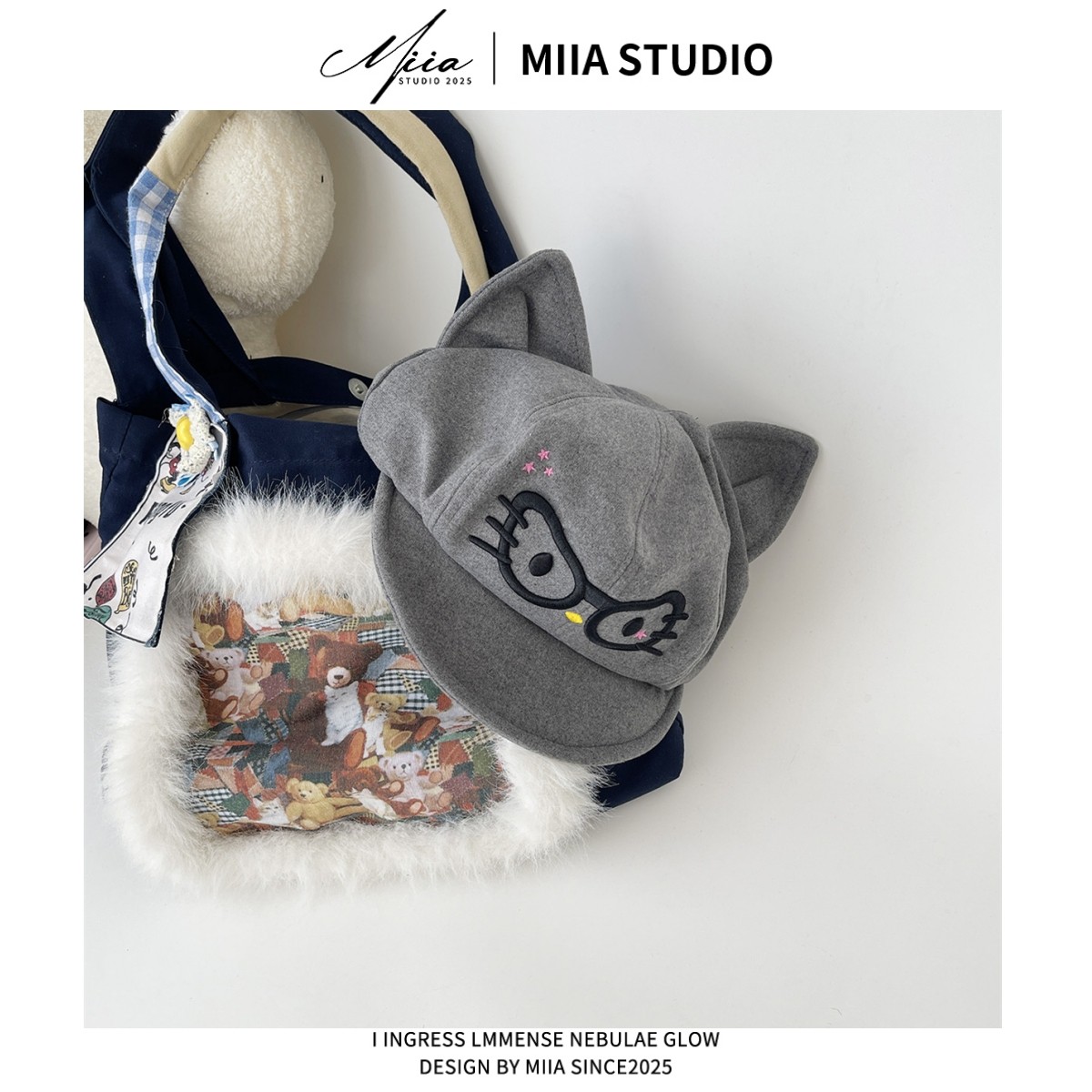 y2k日系可爱眼镜kitty猫咪耳朵八角鸭舌帽女秋冬贝雷帽甜美报童帽,淘宝优惠券,粉丝福利购,淘宝优惠卷