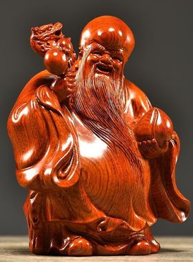 老寿星公摆件红木工艺品花梨木雕