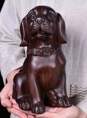 红花梨木雕刻狗摆件旺财实木头生