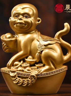 木雕金色十二生肖摆件一整套实木