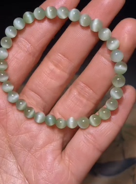 高品和田玉碧玉粉青猫眼圆珠手串油性脂粉足猫眼灵动活灵活现 6mm