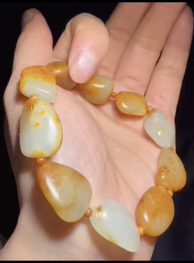 精品原籽手串新疆和田籽料颗颗独籽无修带撒金皮  皮色漂亮形状好