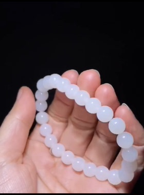 精品新疆和田玉籽料 圆珠手串 尺寸8mm 留原皮 白度一级 玉质油润