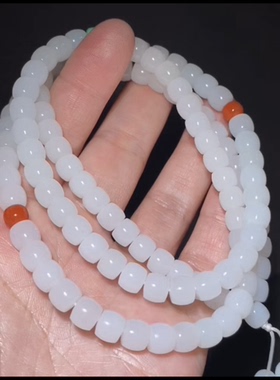 精品新疆和田玉籽料 老型佛珠项链 一级白油性脂粉足 糯性好6*7mm