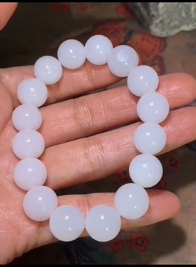 精品新疆和田玉籽料 圆珠手串 一级白 细度好 油性足13MM 性价高