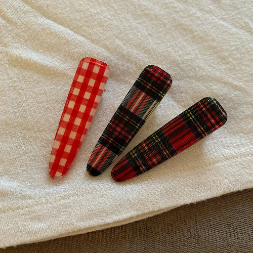 Hans 韩国进口英伦红绿黑色格子边夹ins博主同款学院风刘海夹发夹 - 图3