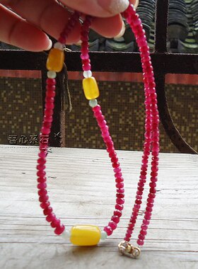 『系石原创』保真天然缅甸闪闪刻面红宝石 天然蜜蜡翡翠原创项链