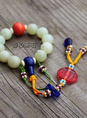 复古和田玉福寿珍珠手链