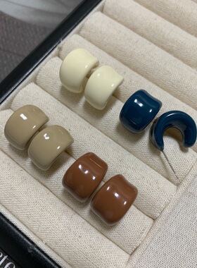 法式复古滴釉咖色C形耳圈 秋冬高级感气质简约时髦百搭通勤耳环女