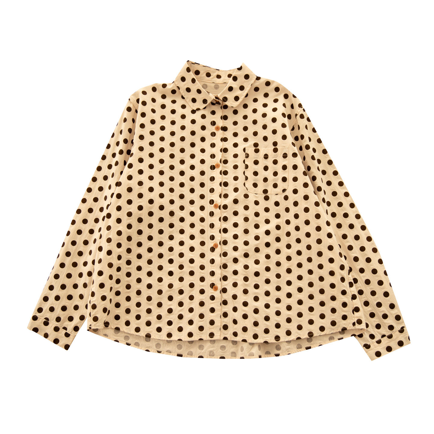 甜卷羊 春新法式复古纯棉波点打底衬衫女长袖宽松显瘦娃娃领衬衫,淘宝优惠券,粉丝福利购,淘宝优惠卷