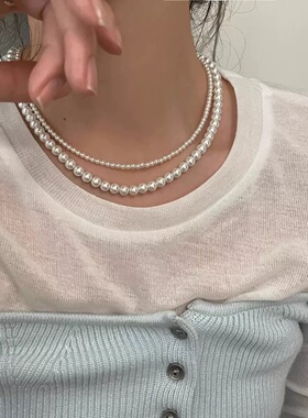 CVON经典白施家珍珠项链女设计感锁骨链轻奢小众高级感毛衣链配饰