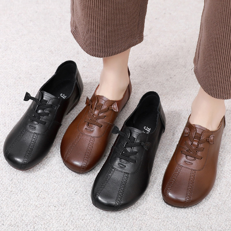 复古牛筋底真皮妈妈鞋舒适超软底防滑女鞋中老年人单鞋女2022新款,淘宝优惠券,粉丝福利购,淘宝优惠卷