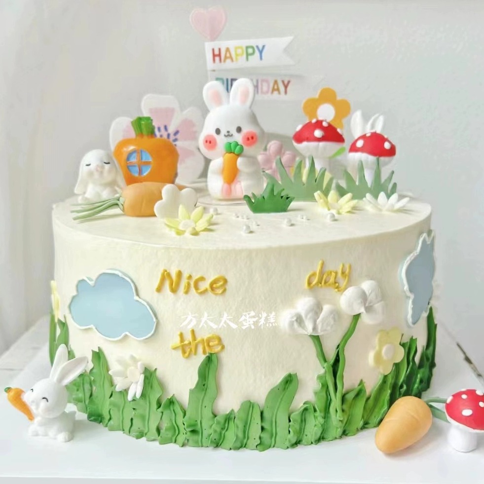 上海八喜冰淇淋网红森系小清新可爱白兔蛋糕动物奶油水果蛋糕同城 - 图0