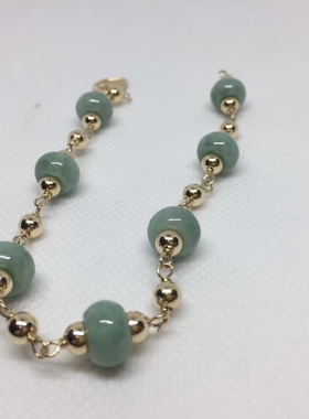 菲律宾镀金珠成人绿色珠手链不褪色不过敏手链手串带小K金吊坠