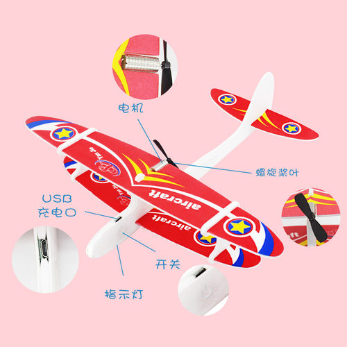 电动滑翔机手抛飞机泡沫双翼机户外回旋充电耐摔航模儿童玩具飞机 - 图2