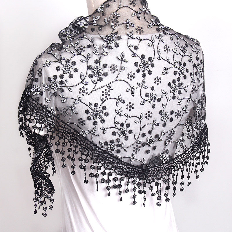 三角巾春秋新款蕾丝流苏丝巾女小碎花披肩围巾民族风百搭头巾纱巾,淘宝优惠券,粉丝福利购,淘宝优惠卷