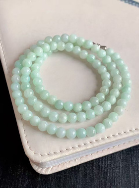 翡翠项链毛衣链天然ａ货翡翠项链满绿颜色漂亮细腻水润缅甸料珠链