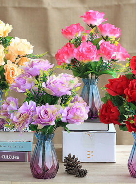 仿真玫瑰花百合假花桃花向日葵客厅桌面装饰花展厅餐桌塑料花干花