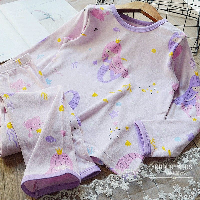 A类 女童内衣套装 儿童美人鱼秋衣秋裤两件套 纯棉家居服2025秋冬,淘宝优惠券,粉丝福利购,淘宝优惠卷