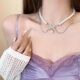 Flash diamond bow pearl necklace women's design cold style choker necklace clavicle chain