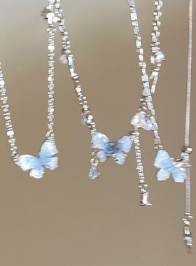 冰晶渐变色珍珠蝴蝶流苏项链