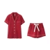 An Chi với bộ đồ ngủ đôi cotton màu đỏ nữ phiên bản Hàn Quốc đơn giản đơn giản phù hợp với bộ đồ ngắn tay áo cưới cho gia đình - Bộ Pajama