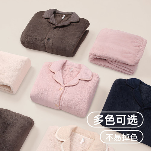 安之伴珊瑚绒秋冬情侣睡衣女加绒加厚保暖宽松大码男士家居服套装 - 图3